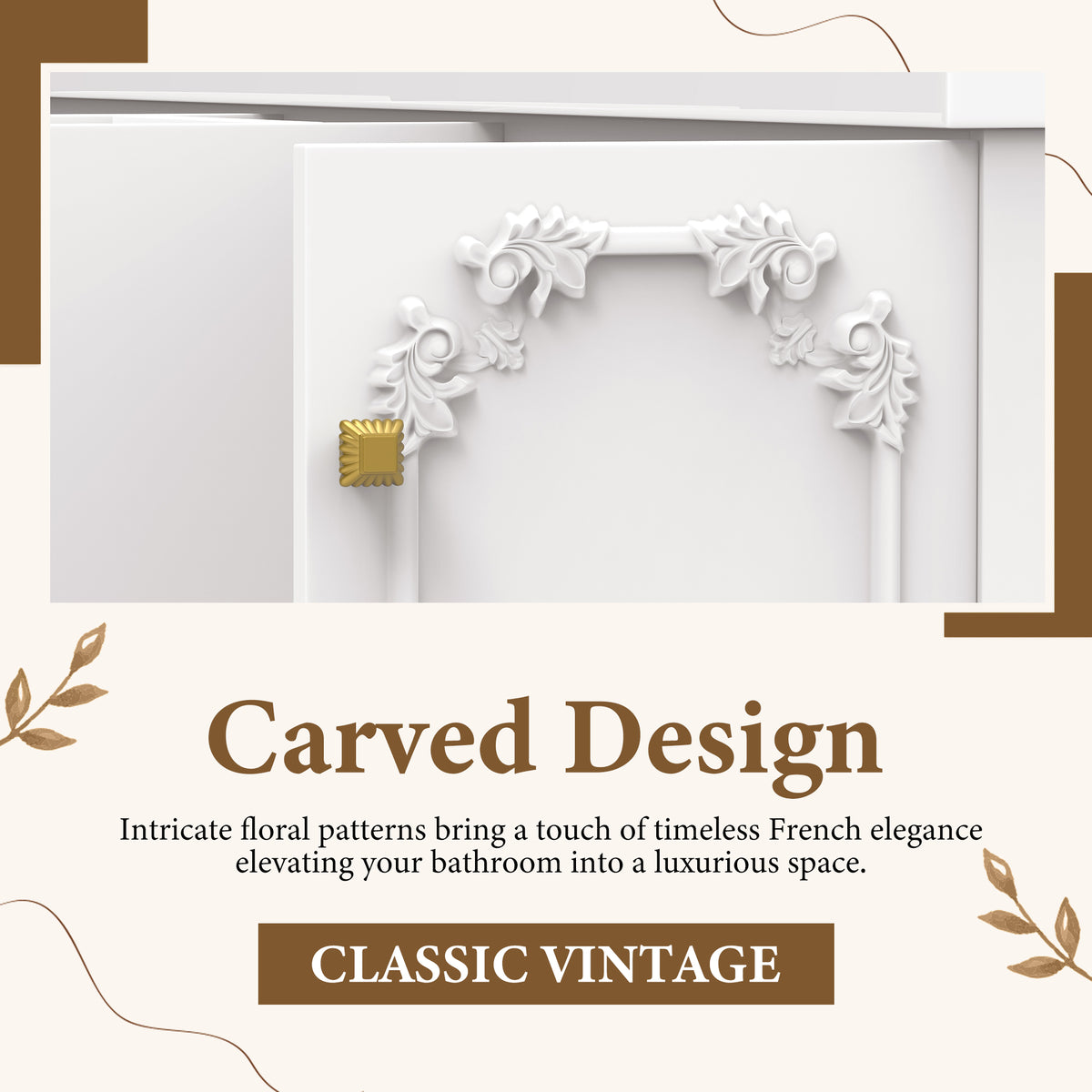 60" White French Bathroom Vanity