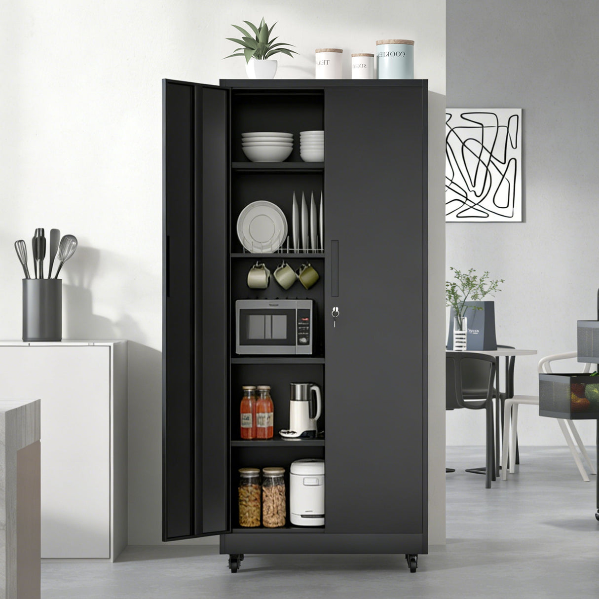 Heavy Duty Rolling Cabinet With Lock, Garage Storage Cabinet, 4 Adjustable Shelves For Tool Organization