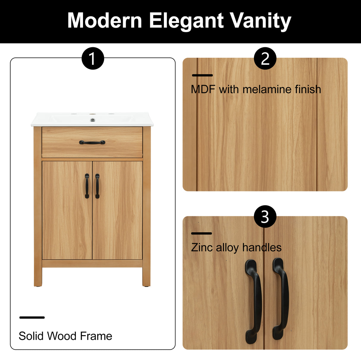 24" Bathroom Vanity with Solid Wood Frame