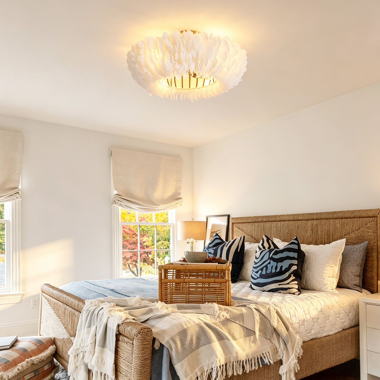 20" Feather-Dressed Caged Ceiling Fan with Remote and Light