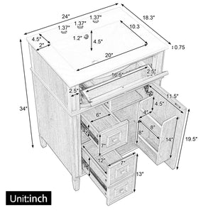 Bathroom Vanity With Sink, Cabinet With Flip Out Drawer and Soft Close Drawers