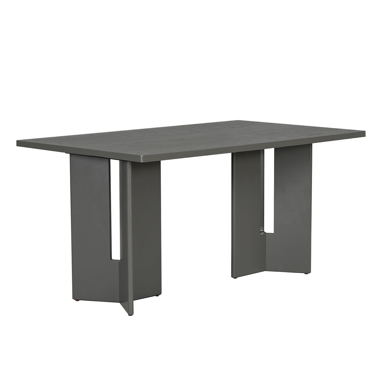 Dining Table Set With 6 Upholstered Chairs, Rectangular Table With Cutout Legs