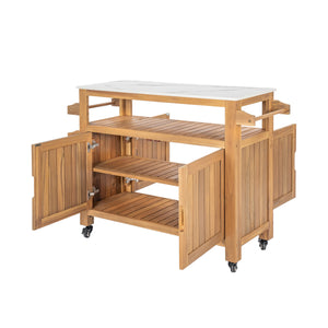 Murphy Outdoor Patio Acacia Wood Bar Cart