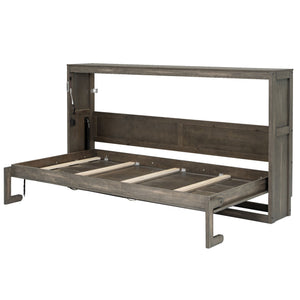 Murphy Bed With LED Light, Foldable Wall Bed Cabinet