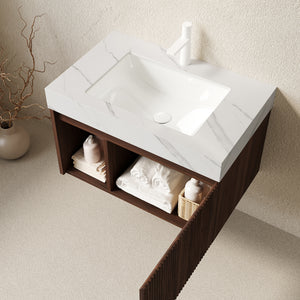EIDEN 30" Bathroom Vanity & Sink, Floating Storage Cabinet, Carrara