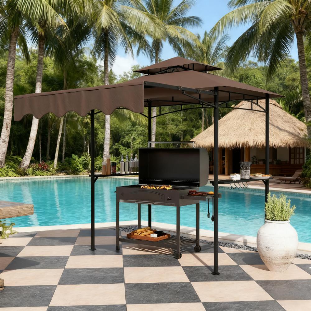 Outdoor Grill Gazebo 8' x 5' Gazebo Shelter with Side Awning