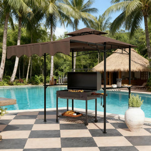 Outdoor Grill Gazebo 8' x 5' Gazebo Shelter with Side Awning