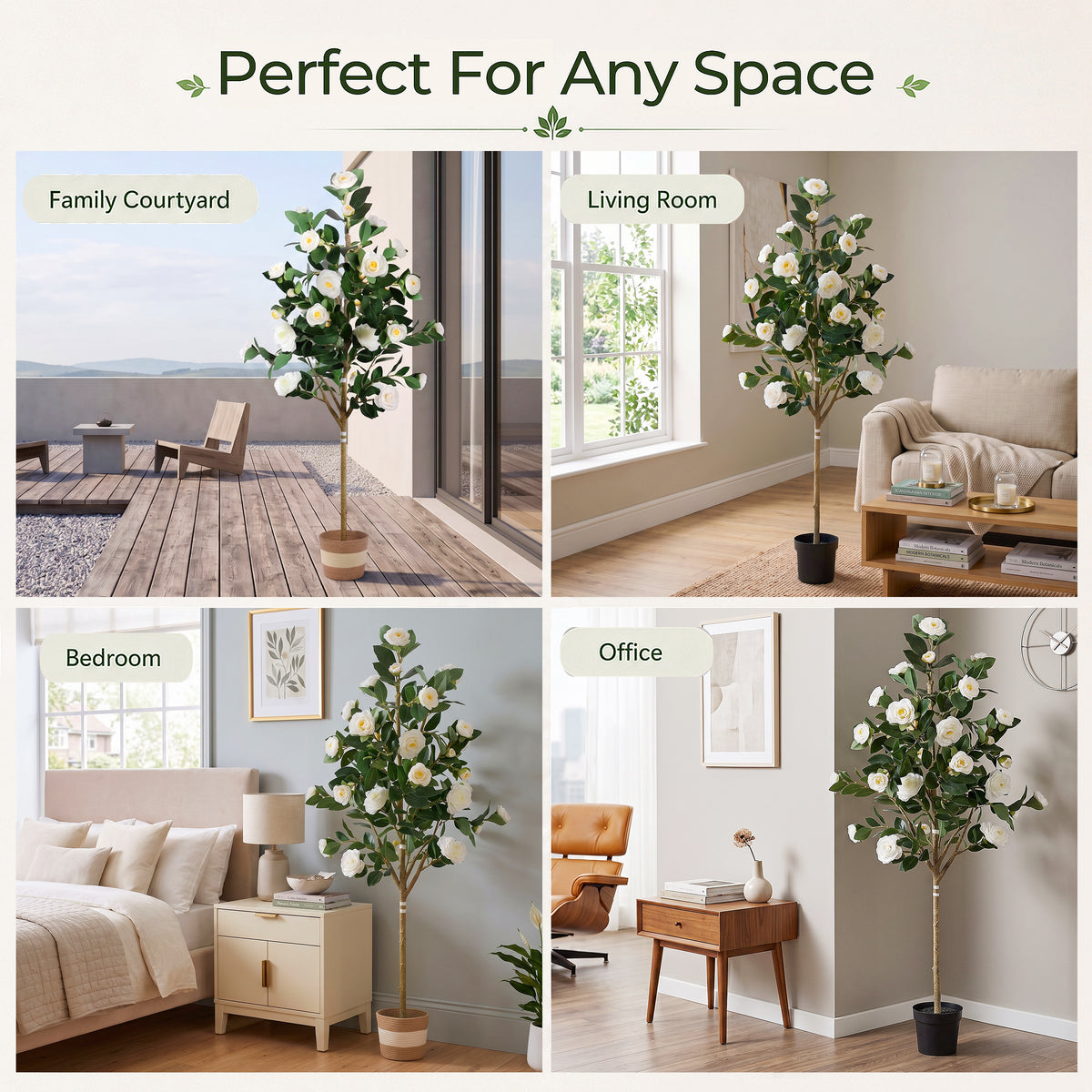 Artificial Camellia Tree 5-FT Faux Plants Indoor