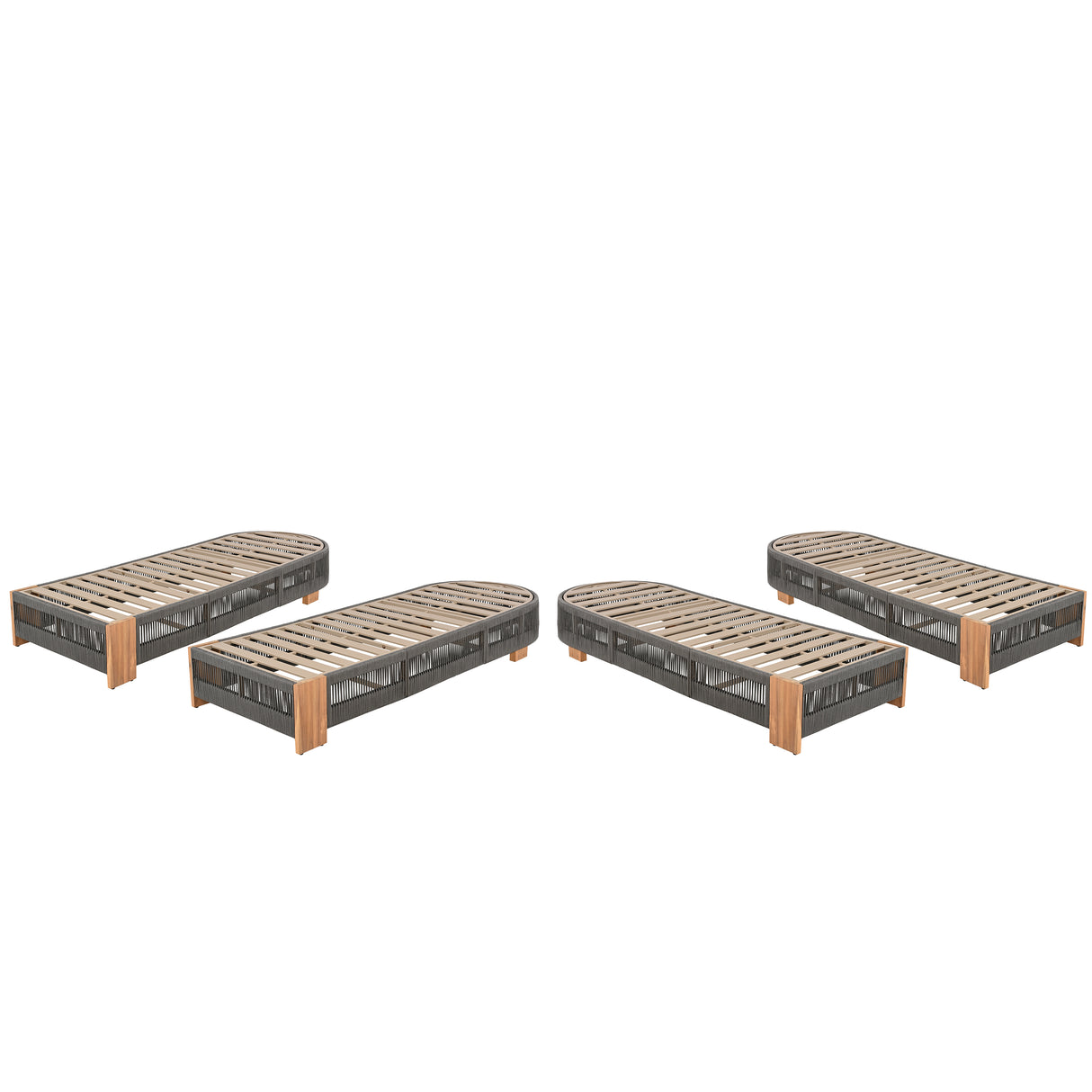 Outdoor Acacia Wood Patio Adjustable Lounge Chair - Grey Rope