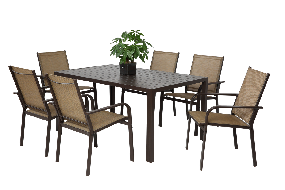 7 Pieces Patio Dining Set with Rectangular Table and 6 Textilene Chairs