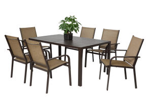 7 Pieces Patio Dining Set with Rectangular Table and 6 Textilene Chairs