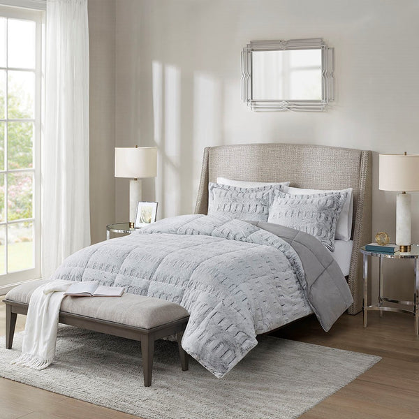 Full/Queen Back Print Long Fur Comforter Mini Set