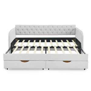 Daybed With Trundle And Storage Drawers, Flat Arms With Pocket