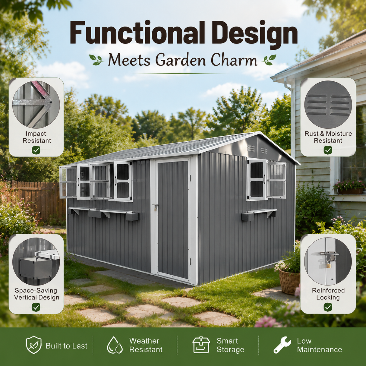 12x10 FT Outdoor Metal Storage Shed