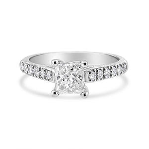 14K White Gold 1 1/5 Cttw 4-Prong Set Princess Diamond Classic Engagement Ring (I1-I2 Color, H-I Clarity) Ring Size 7