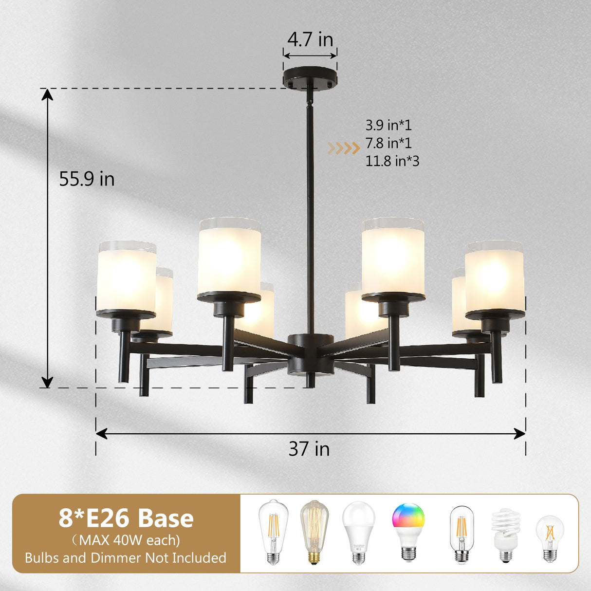 8-Light Frosted Glass Farmhouse Chandelier