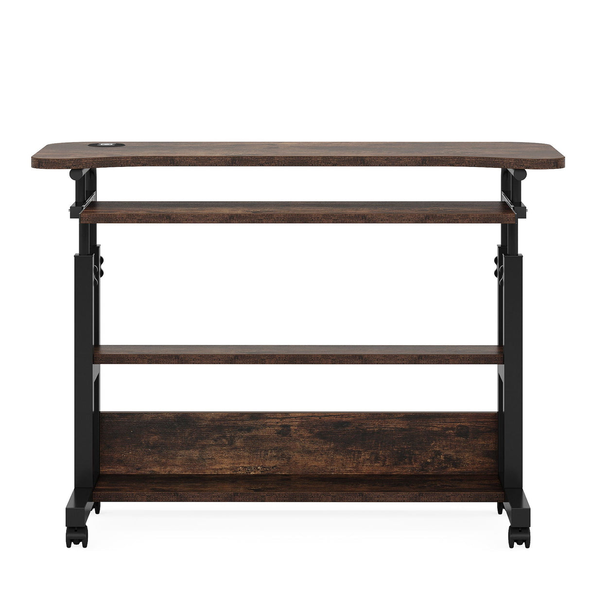 Portable Adjustable Desk With Power Outlets, USB Charging Ports, And Sliding Keyboard Tray - Brown / Black