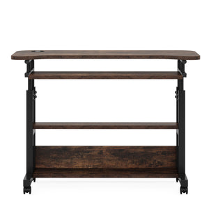 Portable Adjustable Desk With Power Outlets, USB Charging Ports, And Sliding Keyboard Tray - Brown / Black