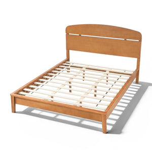 Queen Size Solid Wood Platform Bed with Curved Headboard
