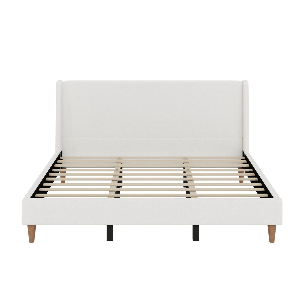 Upholstered Modern Platform Bed With Wingback Headboard