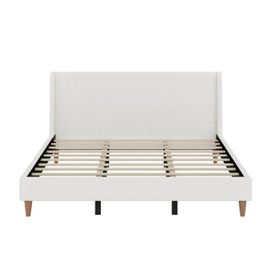 Upholstered Modern Platform Bed With Wingback Headboard