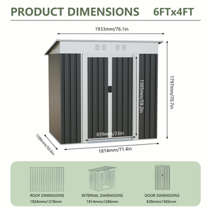6x4 Ft Garden Shed for Patio and Outdoor Storage
