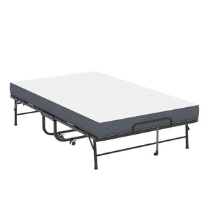 Twin Wide Folding Bed For Tall People, Extra Long & Wide Rollaway With Memory Foam, Heavy-Duty - Black