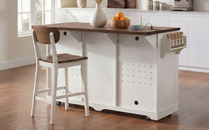 K&K 72" Farmhouse Kitchen Island with Fridge Storage Space