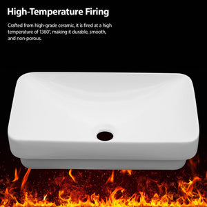 Semi Recessed Bathroom Sink With Countertop Vessel Design, 19" X 12" - White