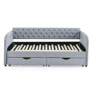 Daybed With Trundle And Storage Drawers, Flat Arms With Pocket