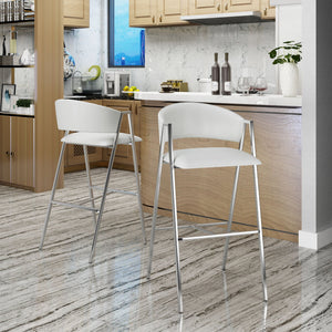 Modern Bar Stools With Low Back And Arms And Durable Metal Frame (Set of 2) - Ivory - Best Buy Furniture