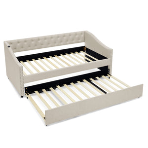 Upholstered Daybed With USB Charging & Pull Out Bed
