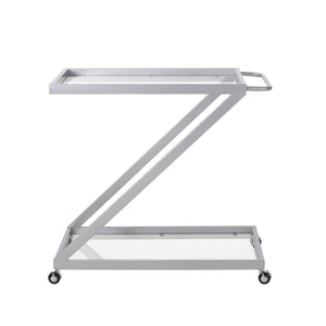 Modern Z Shaped Bar Cart With Tempered Glass Shelves - Silver - Best Buy Furniture