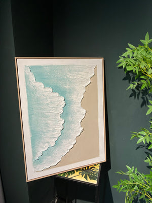 24x32 Framed Ocean Wave Wall Art Set with 3D Plaster Texture - Aqua