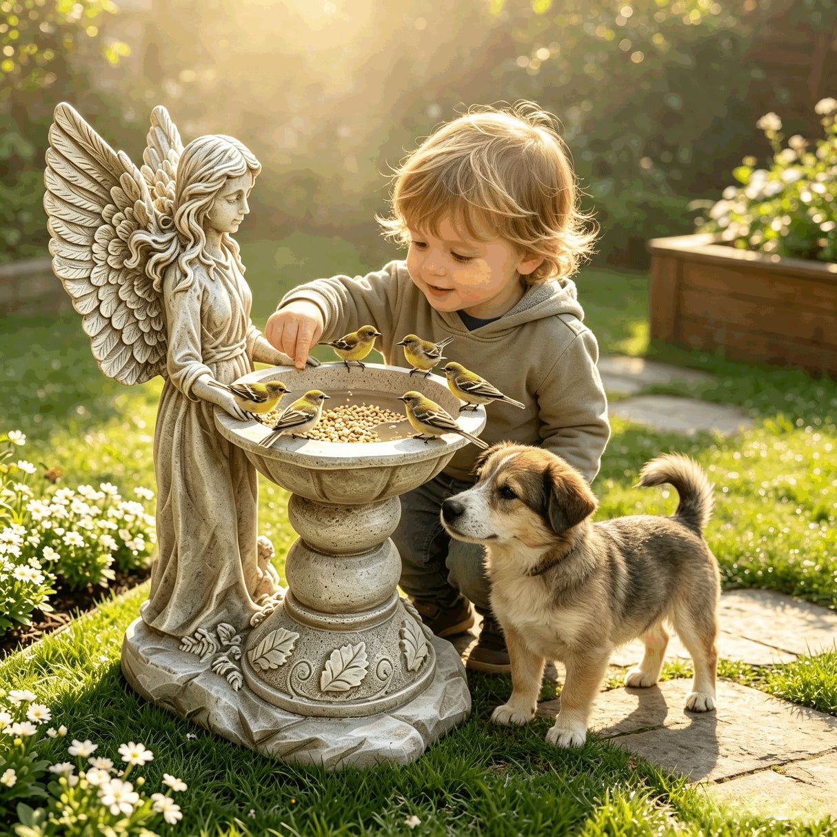 15.35" High Angel Bird Bath Sculpture, 11.61" Wide Resin Garden Angel Statue with Pedestal Bowl, Decorative Bird Feeder & Water Basin for Outdoor Home Decor
