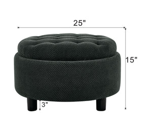 25 Inch Round Storage Ottoman with Tray