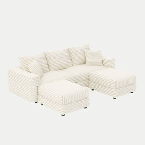 Deep Seat Convertible Sofa With Soft Pillows And Ottomans