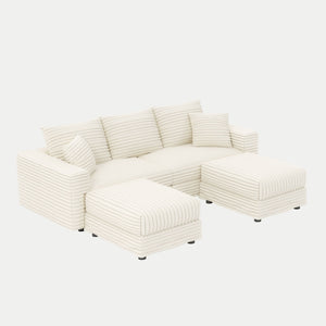 Deep Seat Convertible Sofa With Soft Pillows And Ottomans