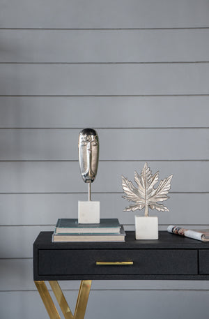 Aluminum Leaf Sculpture with Marble Base