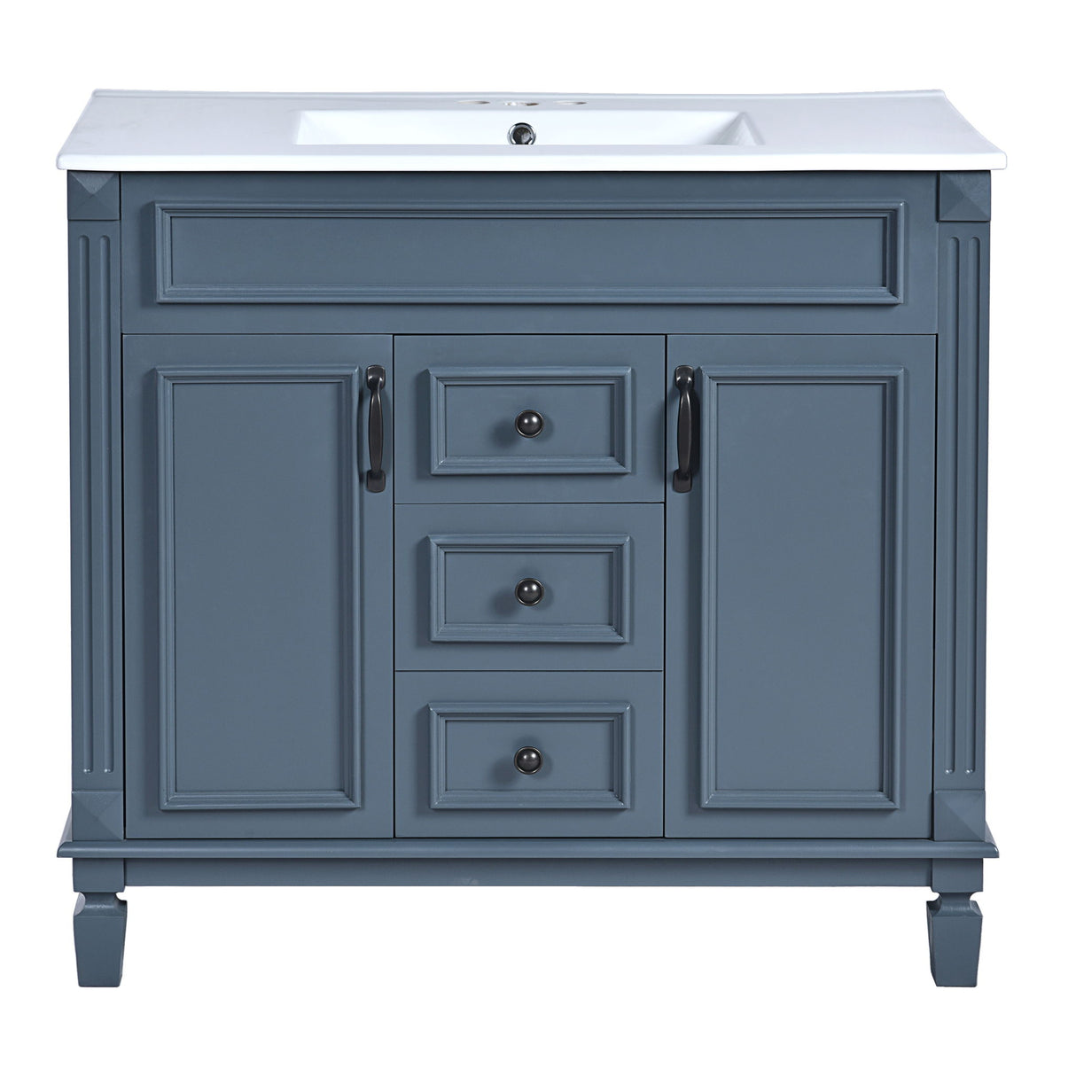 Bathroom Vanity With Top Sink, Mirror Cabinet, 2 Soft Closing Doors & 2 Drawers