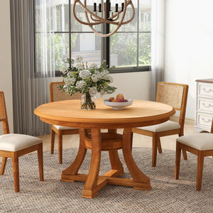 5-Piece Round Extendable Solid Wood Dining Table Set