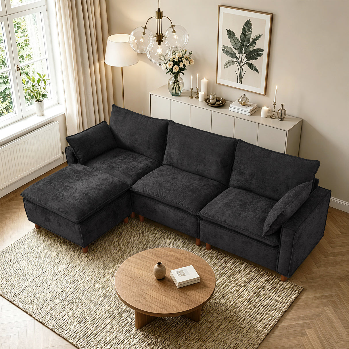 108.5" Modular Sectional L Shape Sofa with Movable Ottoman