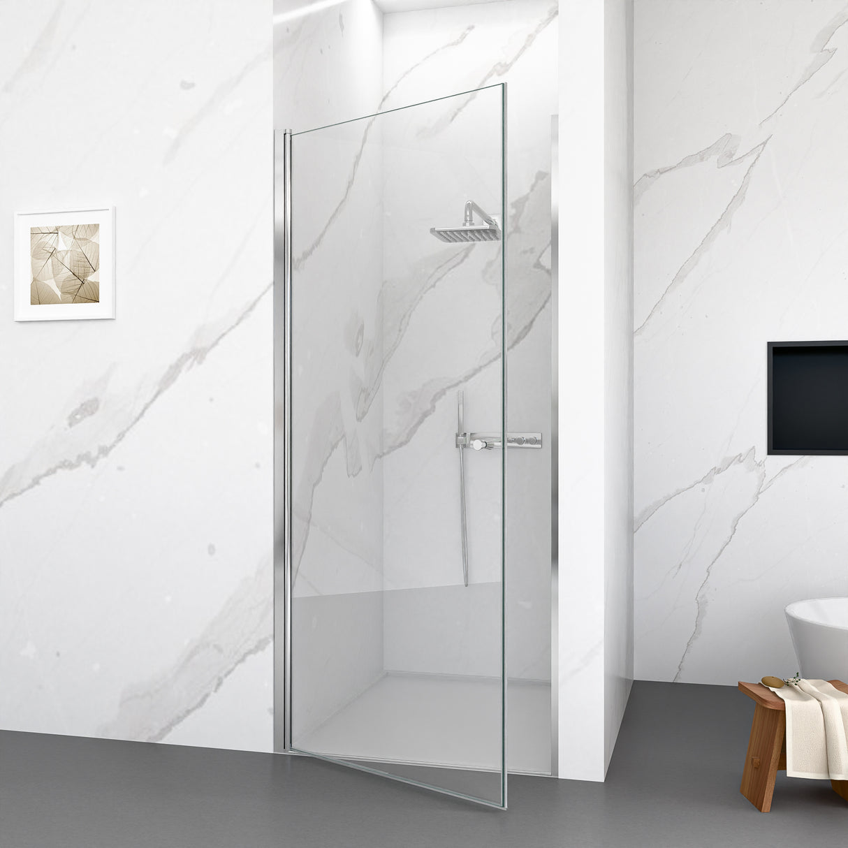 32"W x 72"H Frameless Circular Pivot Shower Door