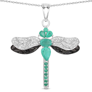 1.87 Carat Genuine Zambian Emerald and White Topaz .925 Sterling Silver Pendant