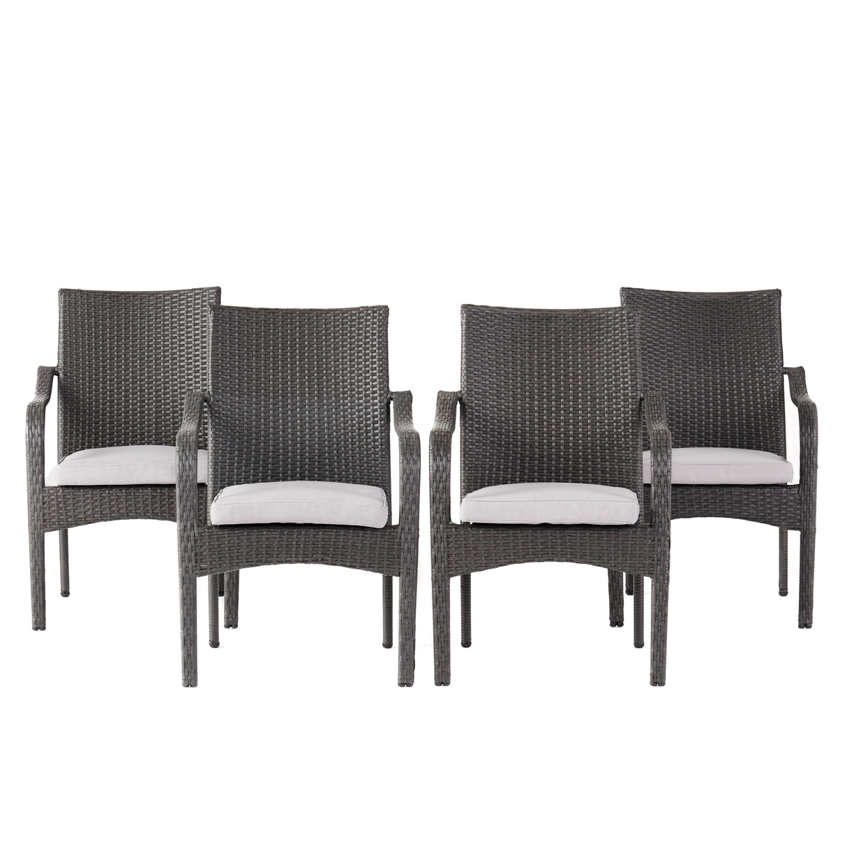 6 Pcs Outdoor Acacia Wood Dining Set with PE Rattan Stacking Chair