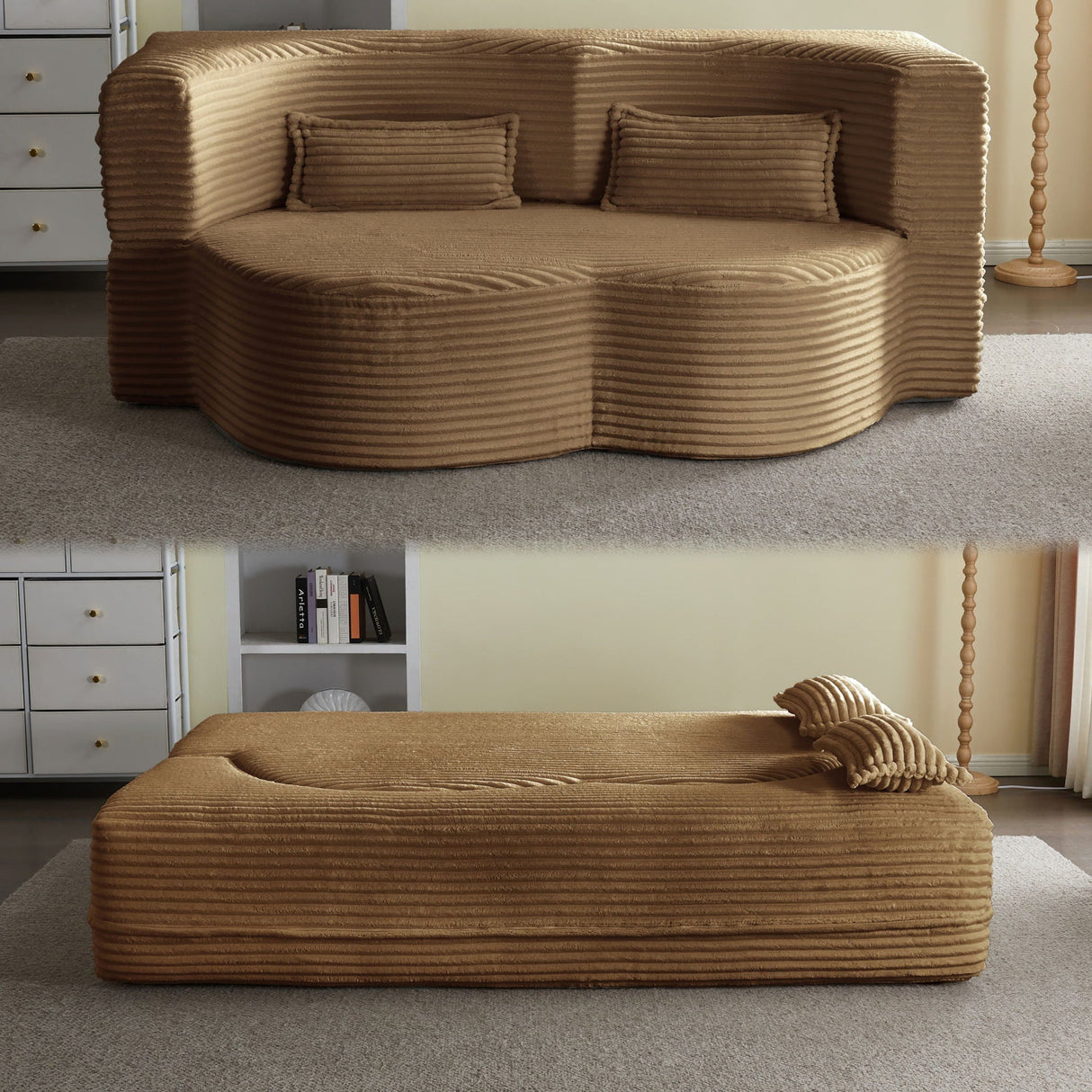 Floor Convertible Sleeper Sofa Bed With 2 Pillows