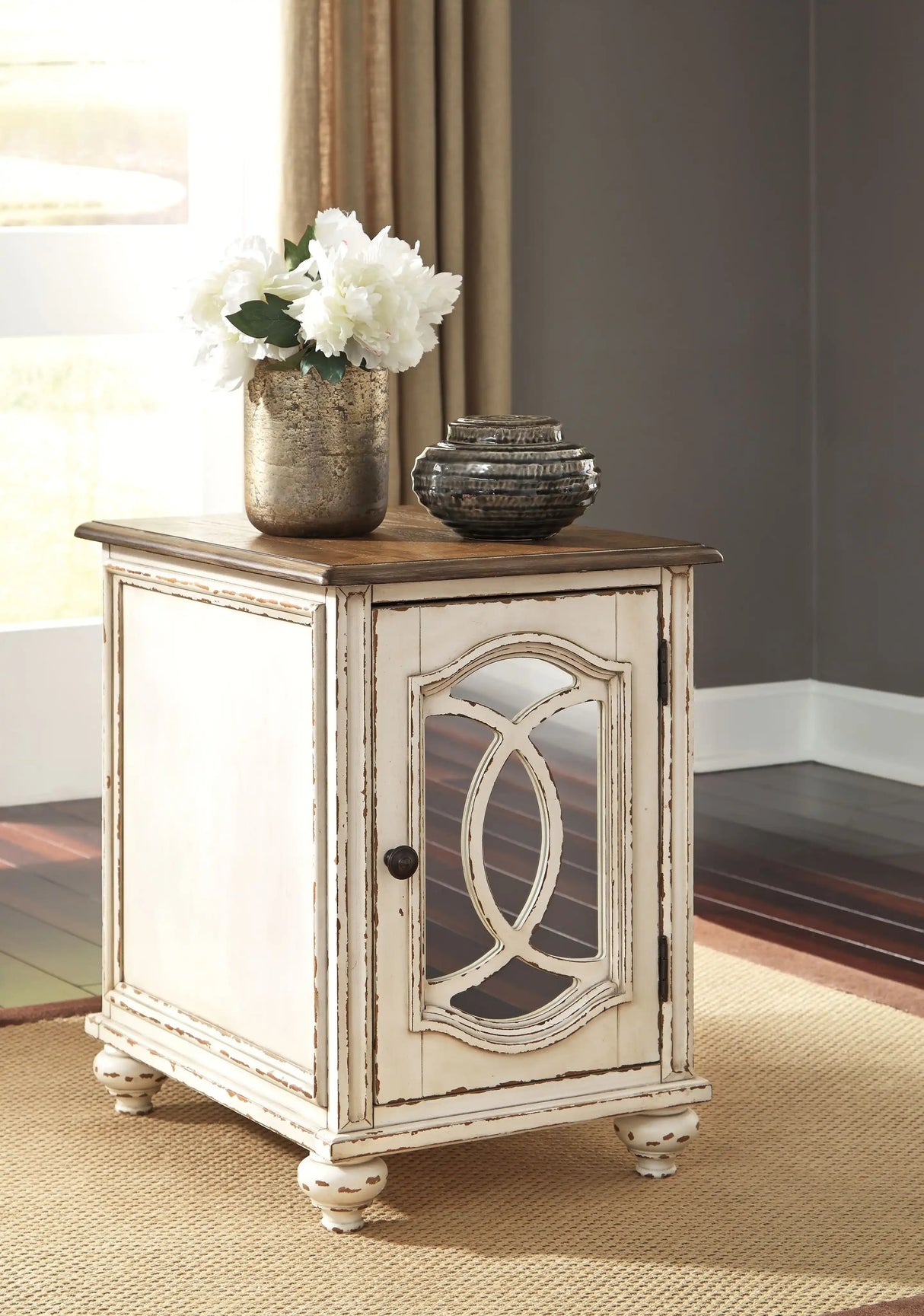 Realyn - Chair Side End Table - Insert Mirror - White / Brown - Best Buy Furniture