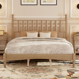 Queen Size Wood Platform Bed with Gourd Shaped Headboard