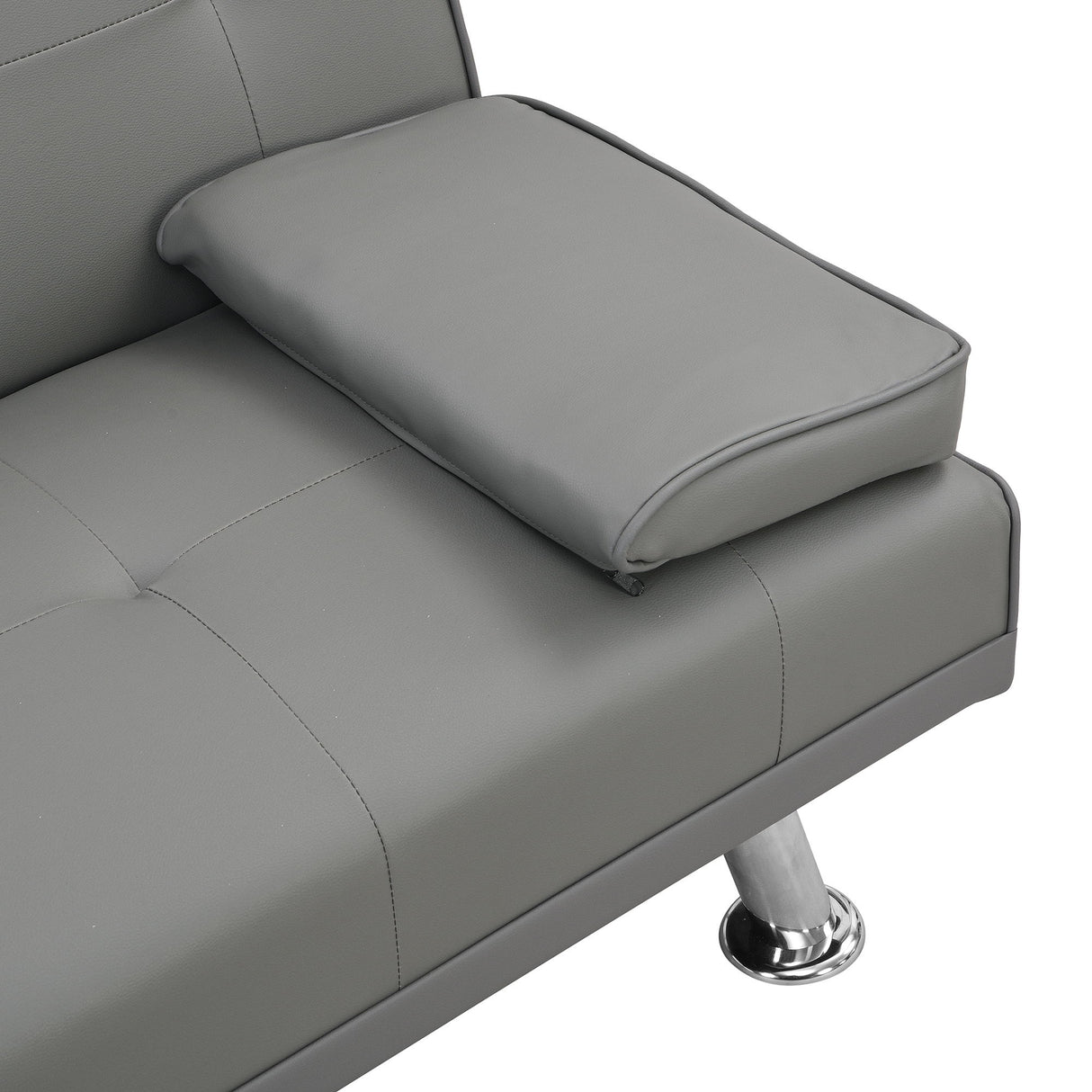 Sofa Bed With Armrest Two Holders Wood Frame, Stainless Leg Futon - Gray