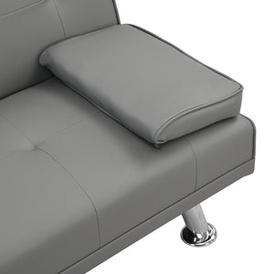 Sofa Bed With Armrest Two Holders Wood Frame, Stainless Leg Futon - Gray